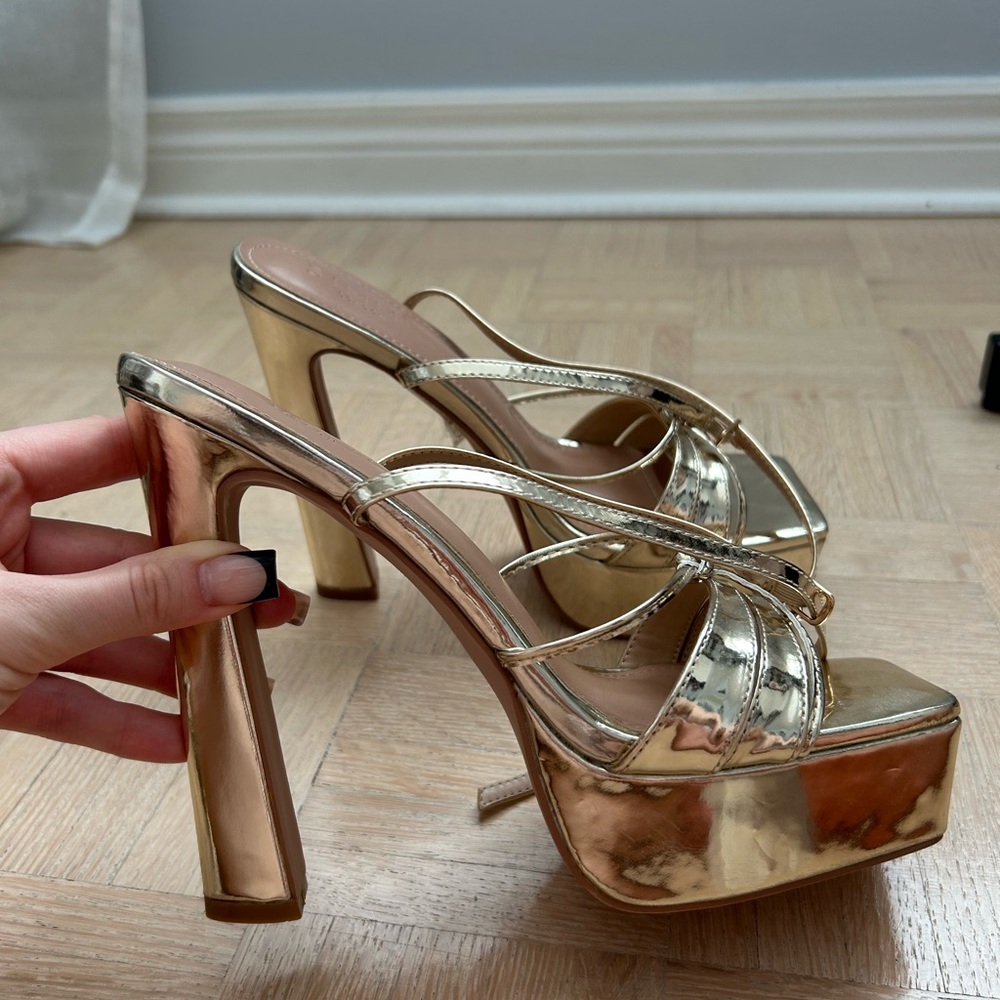 Gold Platform Heels with Strap